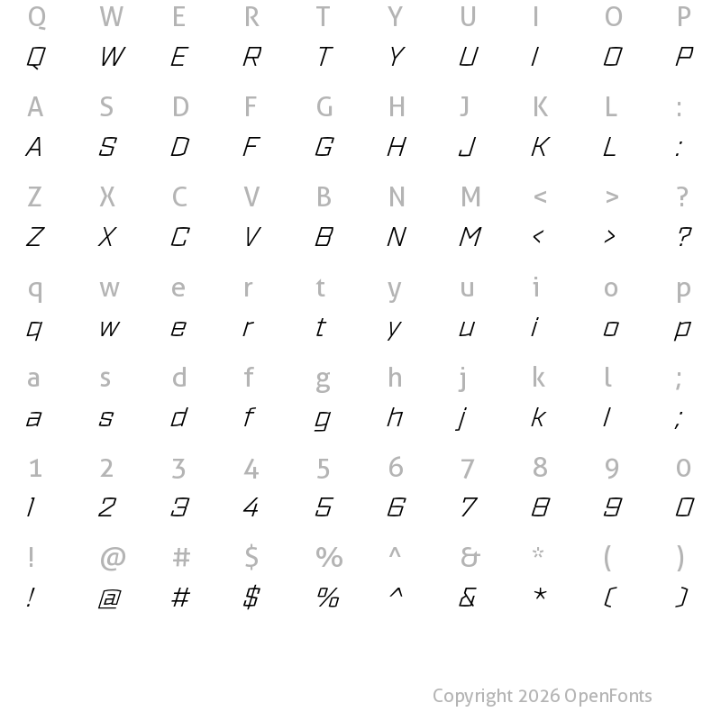 Character Map of Ironstrike Light Italic