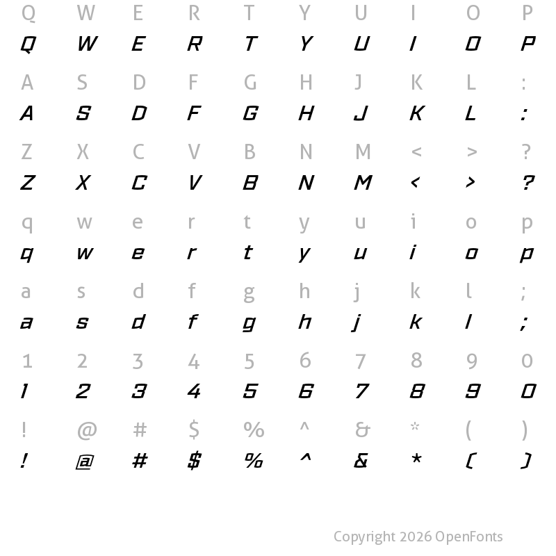Character Map of Ironstrike Semibold Italic