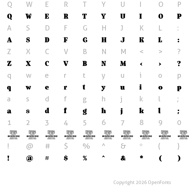 Character Map of Isle Headline PERSONAL USE Black