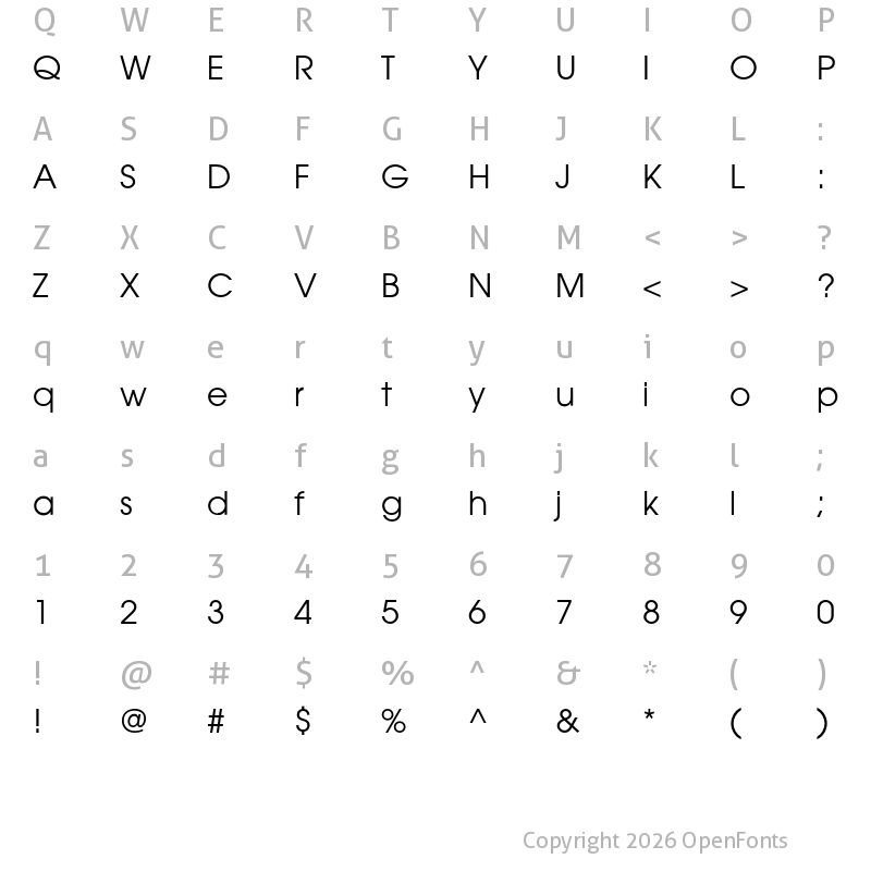Character Map of ITC Avant Garde Gothic Pro Light