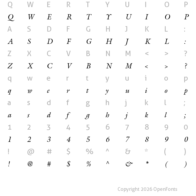 Character Map of ITC Galliard Italic