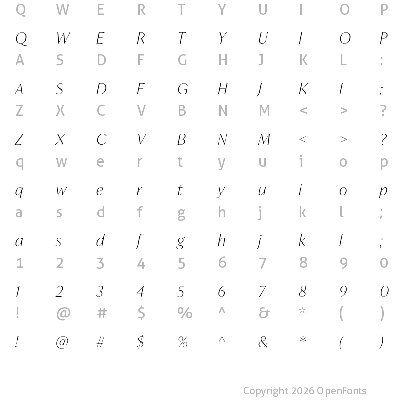 Character Map of IvyMode Thin Italic
