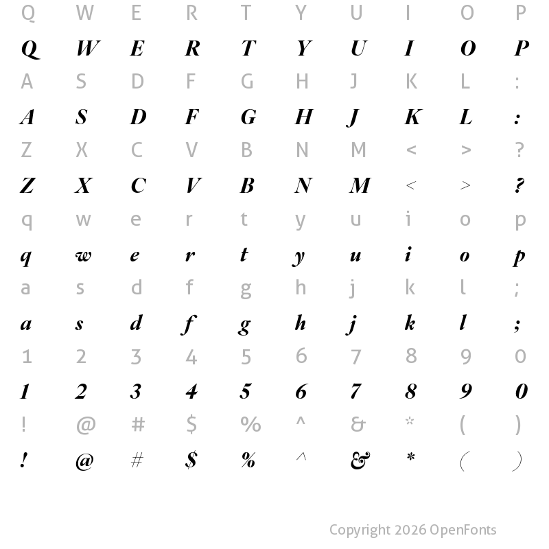 Character Map of IvyOra Display Bold Italic