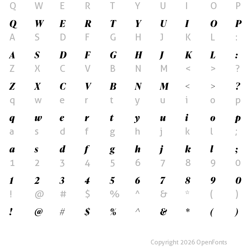 Character Map of IvyPresto Headline Bold Italic