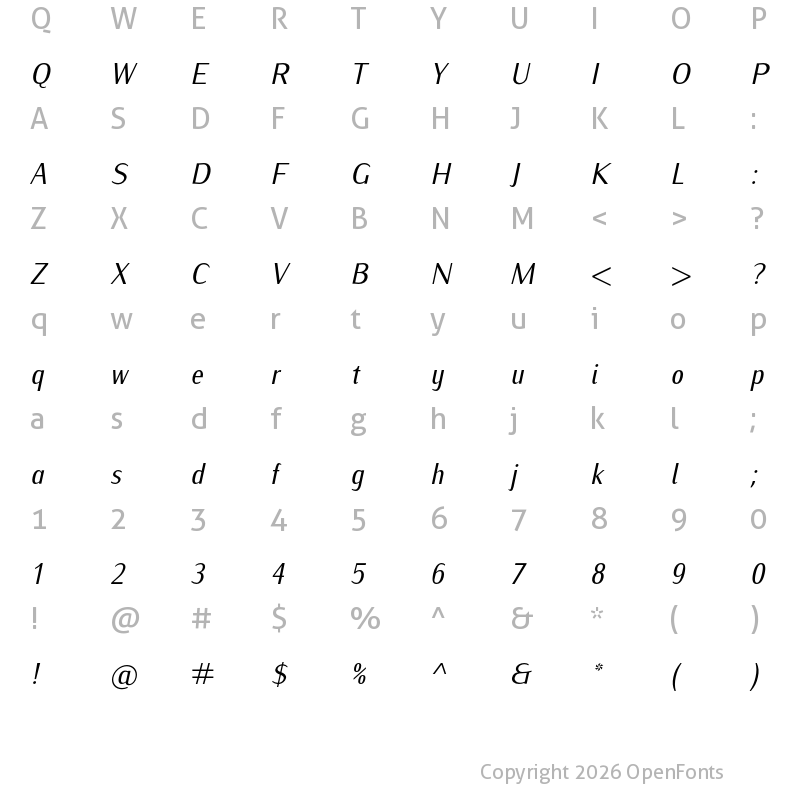 Character Map of Iwona Cond Italic