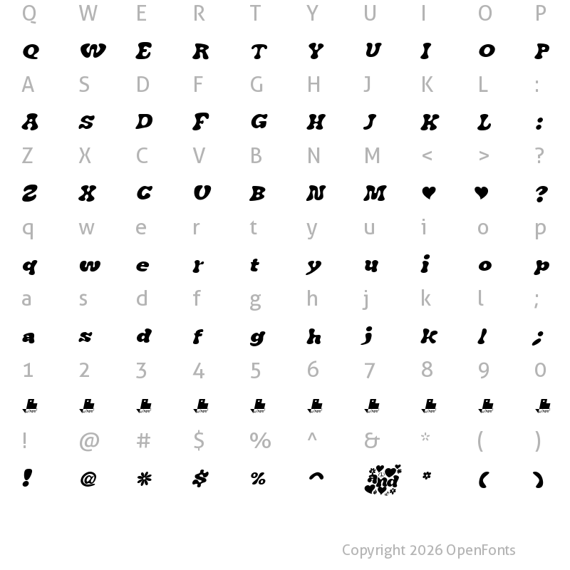 Character Map of J. Airplane swash Italic Regular