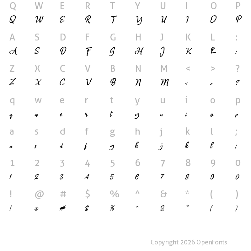 Character Map of j Jari Kelingking Regular