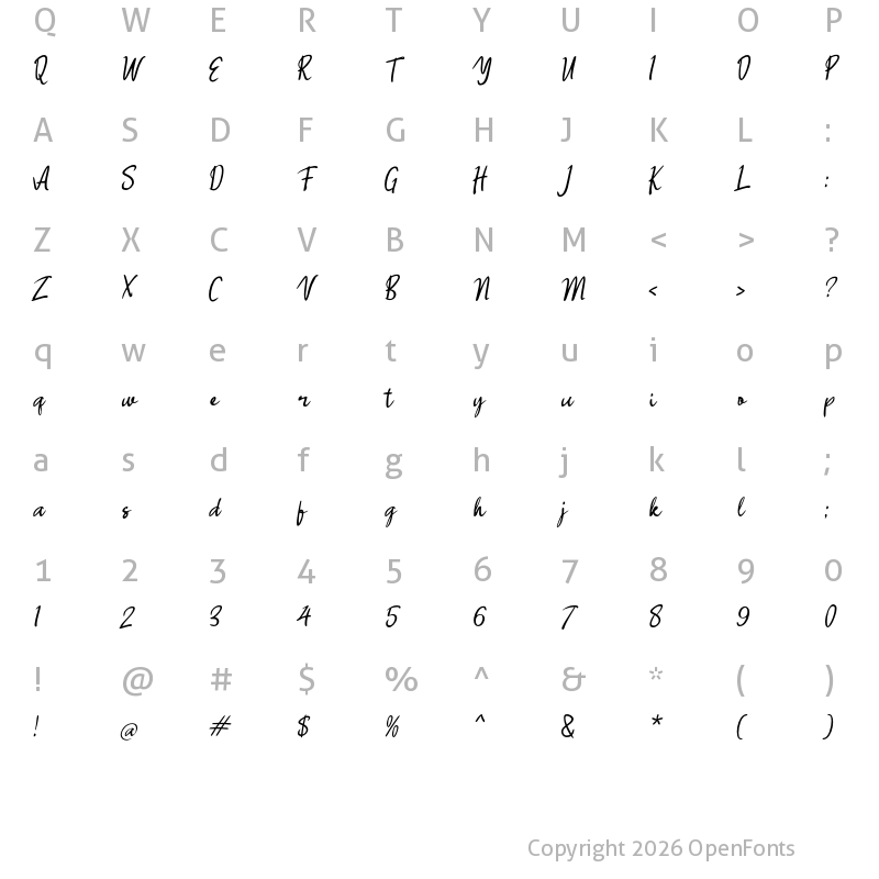 Character Map of j Jemblem Script Regular