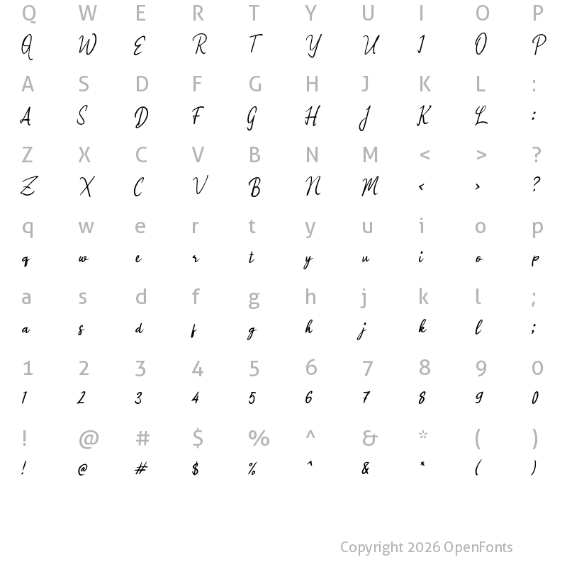 Character Map of j Jubir Script Regular