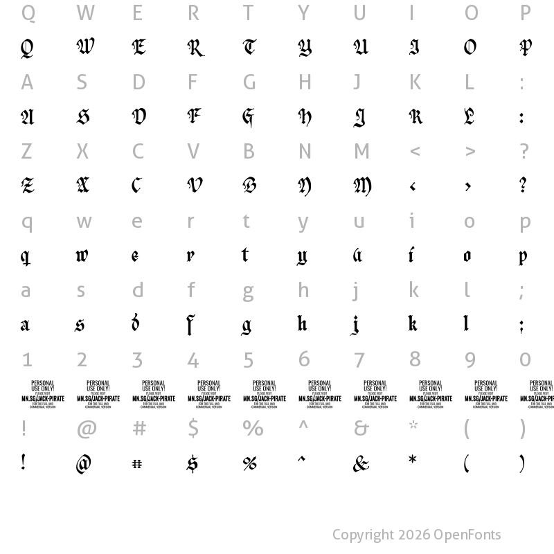 Character Map of Jack Pirate Alt PERSONAL USE Regular