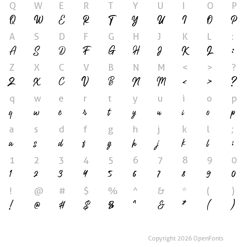 Character Map of Jackelyn Script Regular