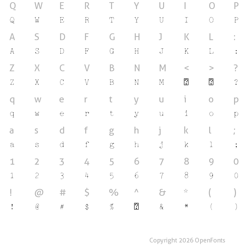 Character Map of Jackwrite Thin