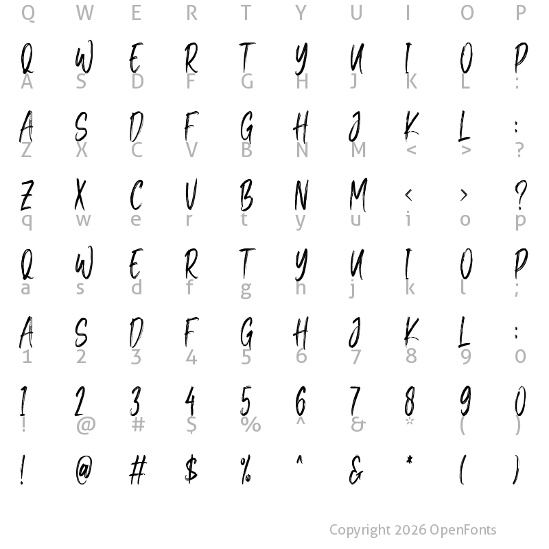 Character Map of Jacky Brushes Regular