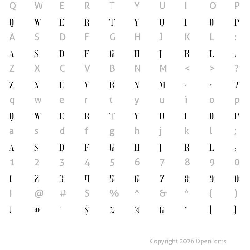 Character Map of Jada Regular