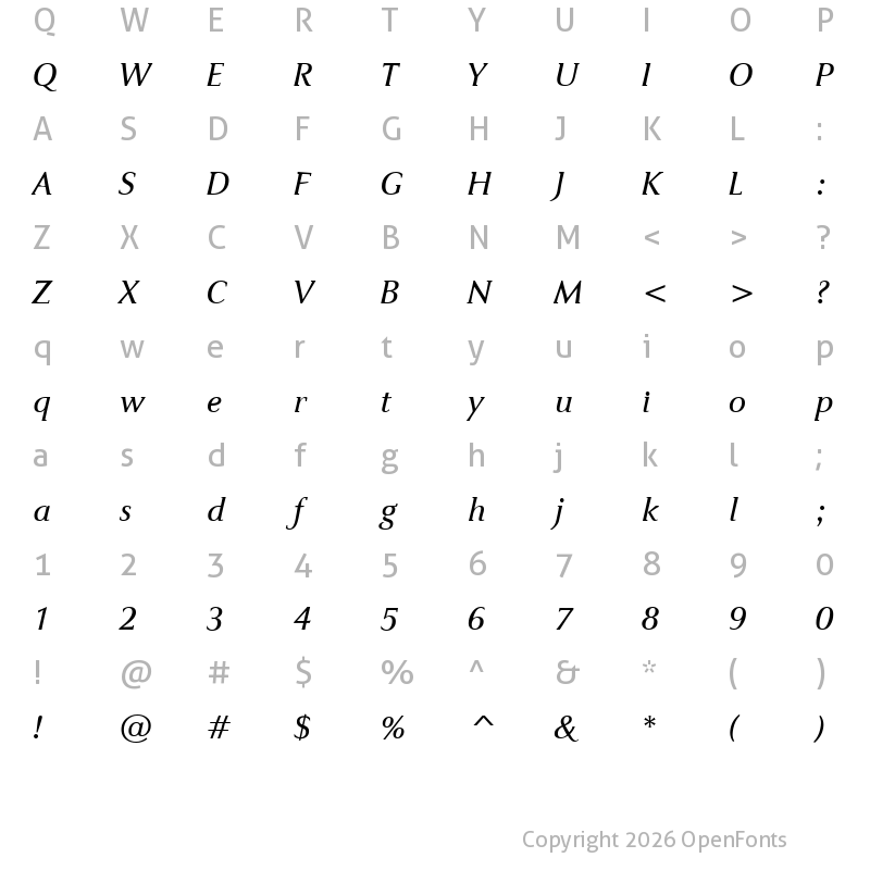 Character Map of JaguarJC BookItalic