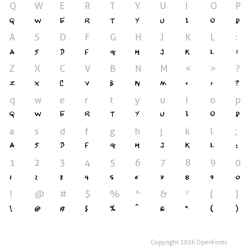 Character Map of Jangly walk Regular