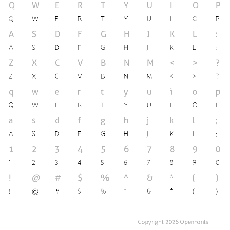 Character Map of JanturType Thin
