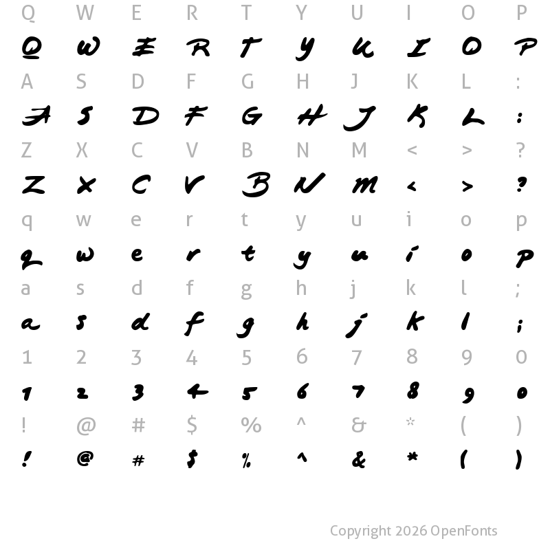 Character Map of Japanese Brush Regular