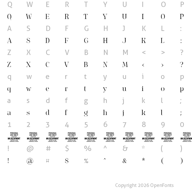 Character Map of Jaymont PERSONAL Light