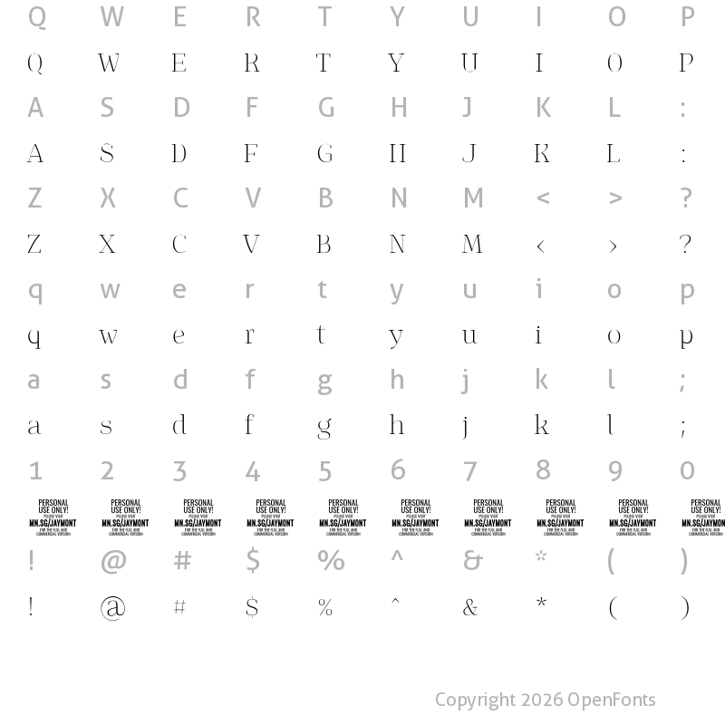Character Map of Jaymont PERSONAL Thin