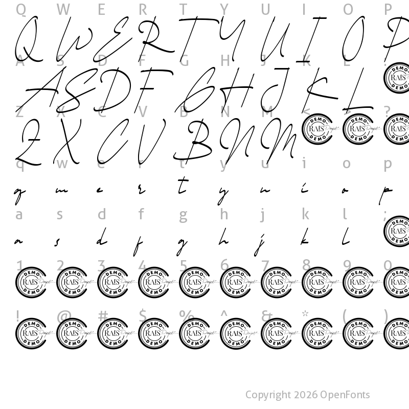 Character Map of Jaysen Demo Regular