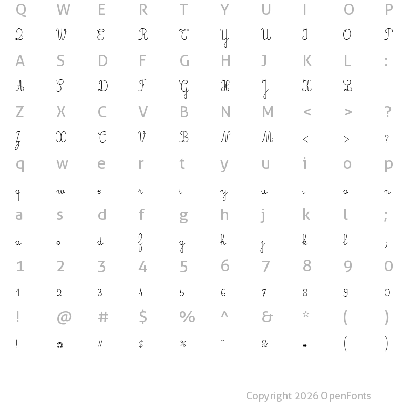 Character Map of JBCursiveStd Normal