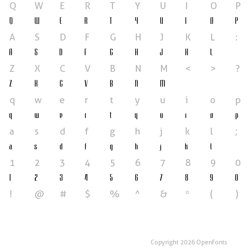 Character Map of JECR Font Light Regular