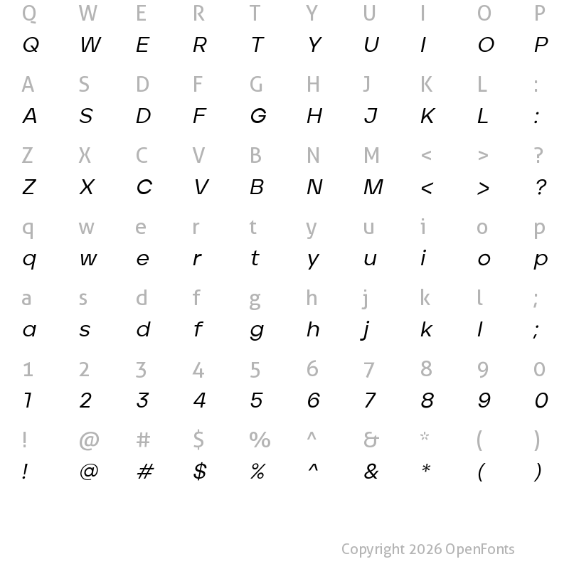 Character Map of Jeko-MediumItalic Regular