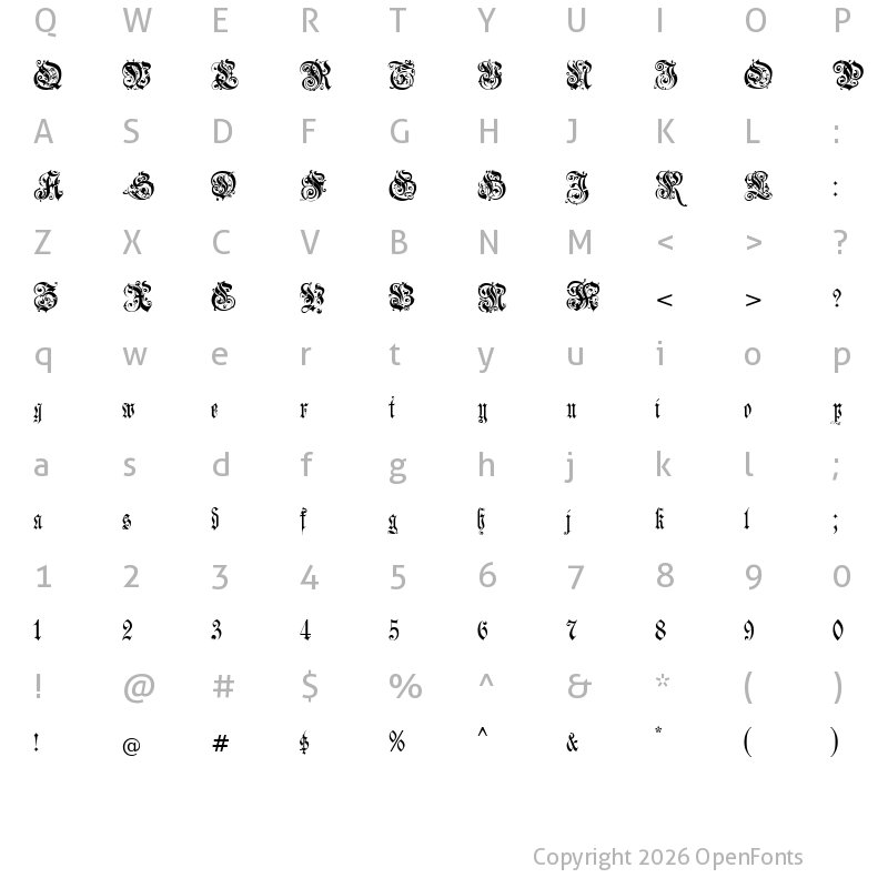 Character Map of Jena Gotisch Regular
