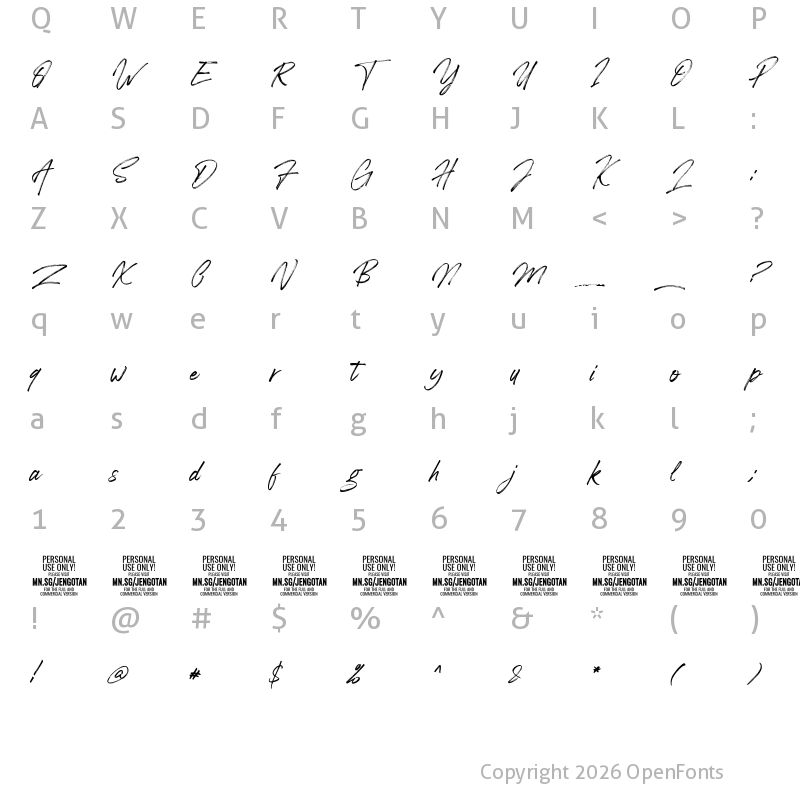 Character Map of Jengotan PERSONAL USE ONLY Regular