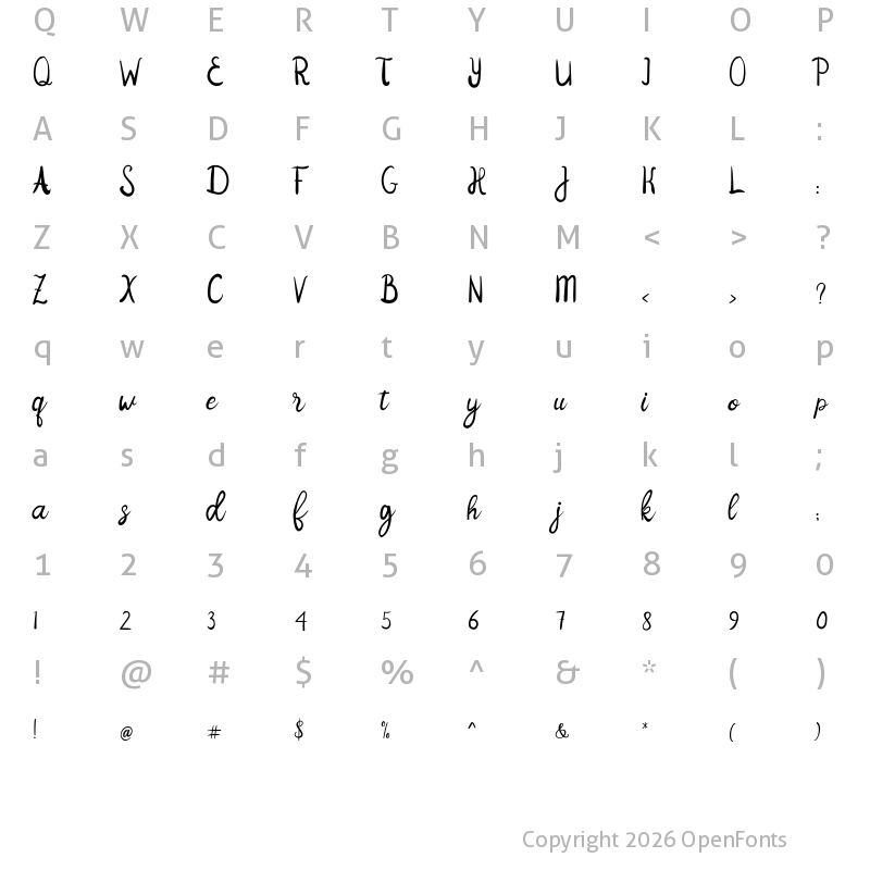 Character Map of Jenilla Regular