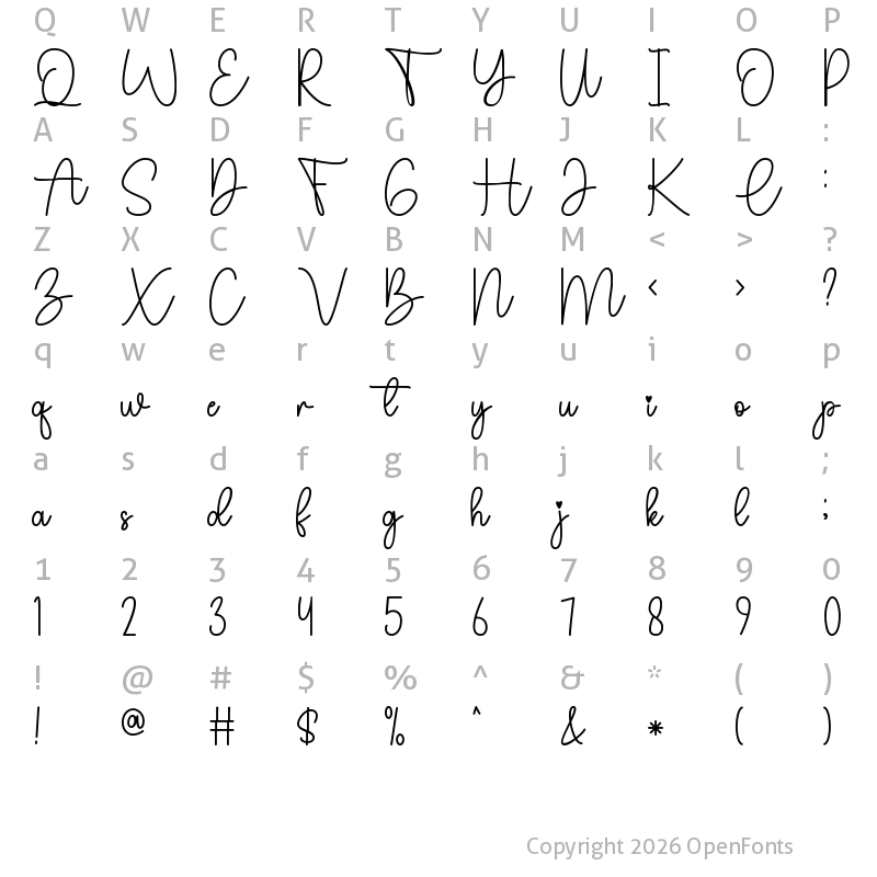 Character Map of Jesica Justine Regular