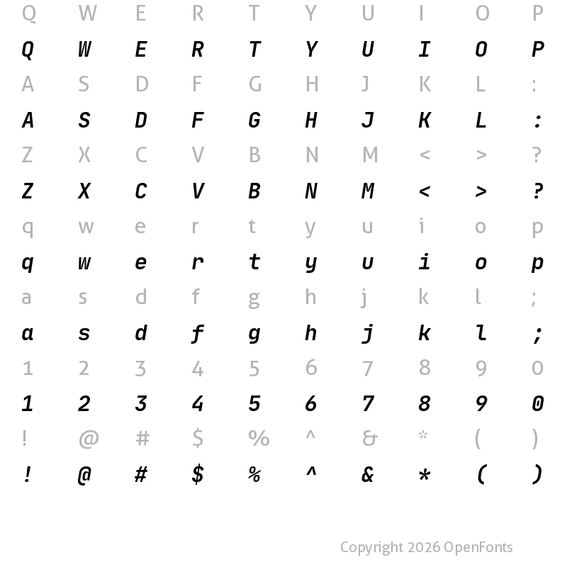 Character Map of JetBrains Mono Bold Italic