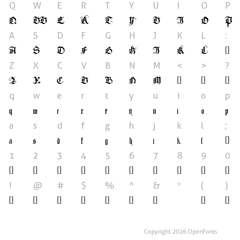 Character Map of JGJ D?rer Gothic Regular