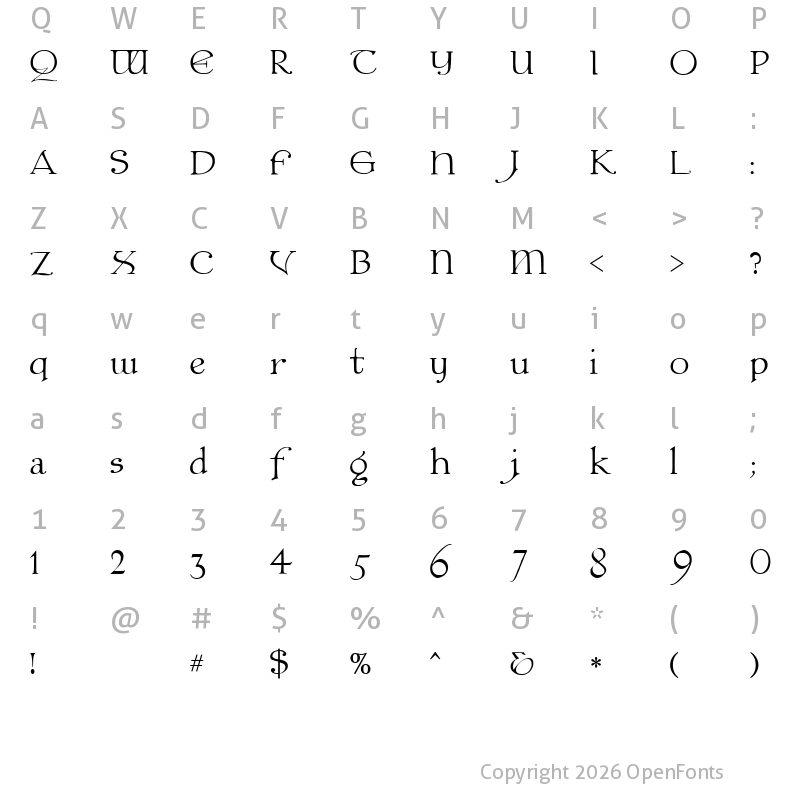 Character Map of JMH Grace Regular