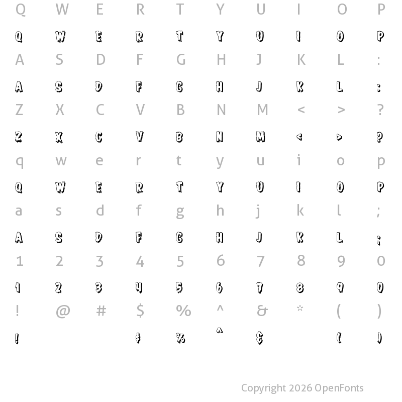 Character Map of JMH HORROR 3D Regular