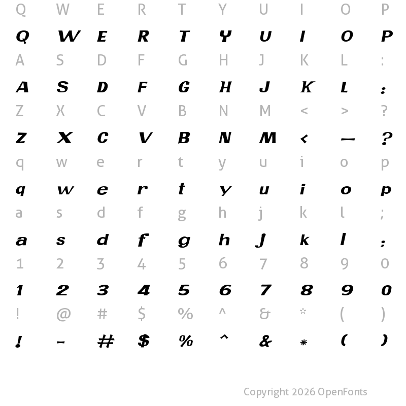 Character Map of JMH PR EXP Italic