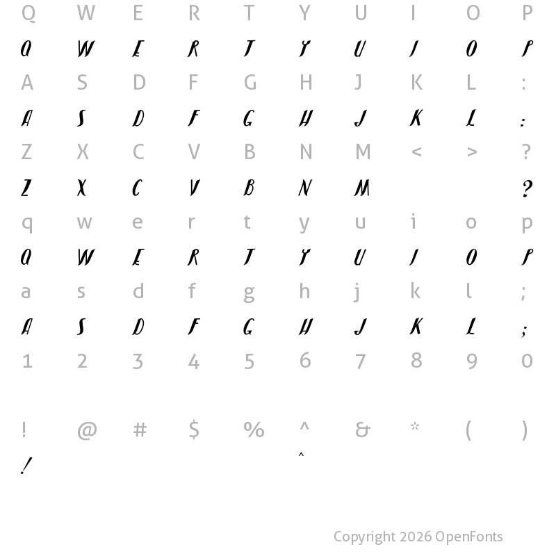 Character Map of JMH Shadow Regular