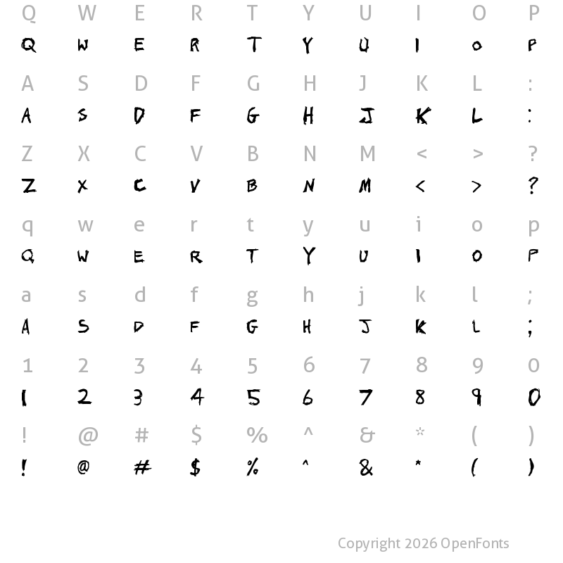 Character Map of John's 1000 Hurts Regular