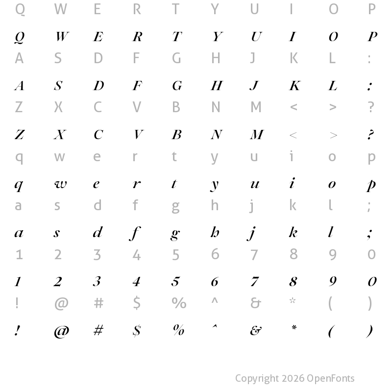 Character Map of Joly Display Bold Italic