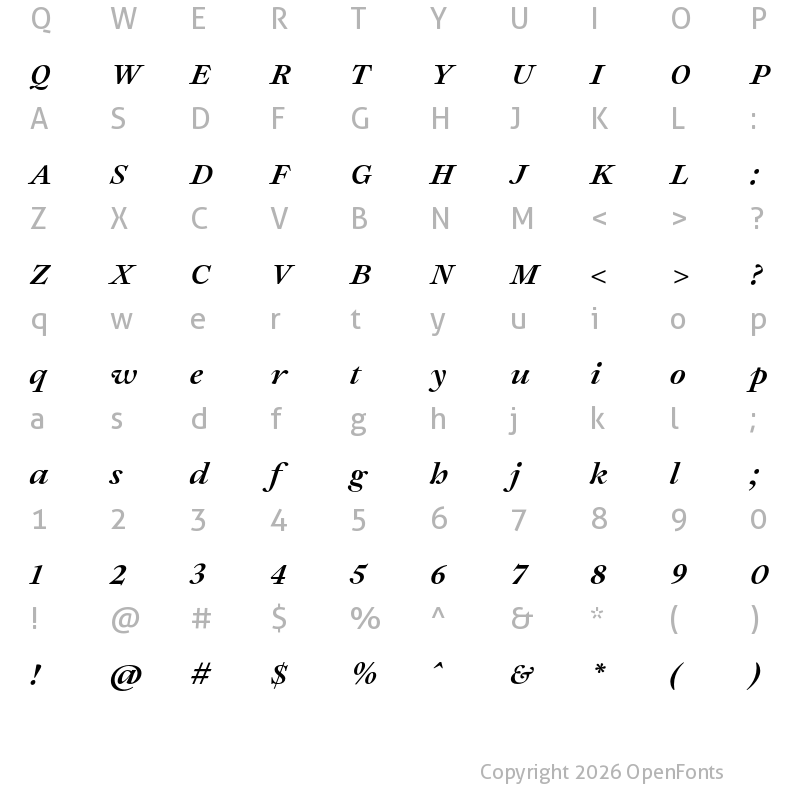 Character Map of Joly Headline Black Italic