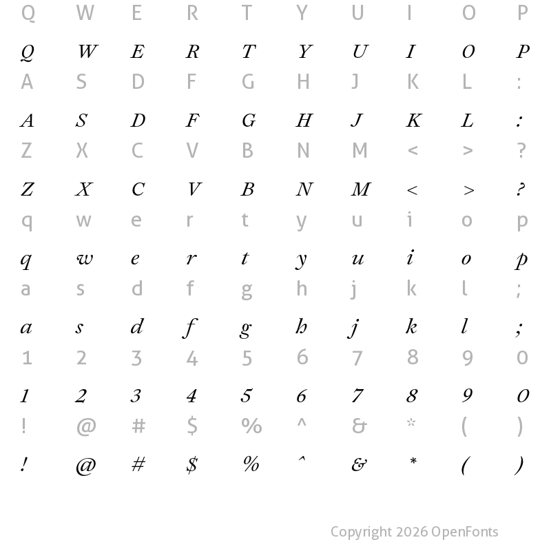 Character Map of Joly Headline Regular Italic