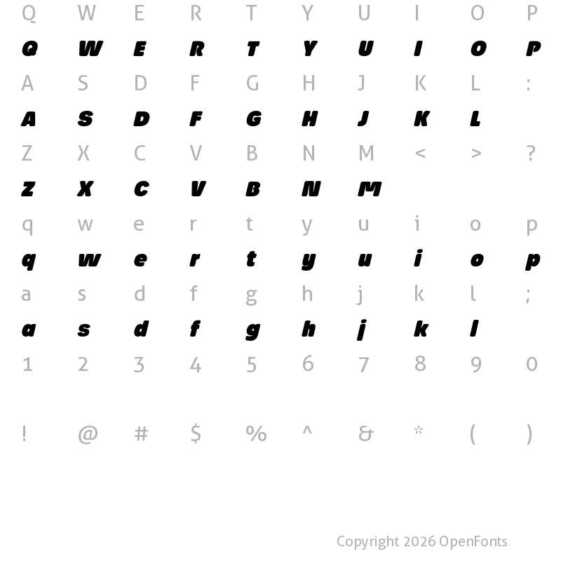 Character Map of Josefa Rounded Reduced Black Italic