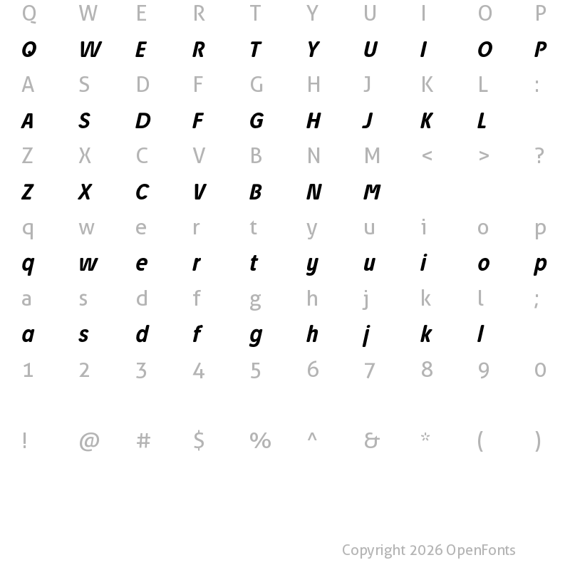 Character Map of Josefa Rounded Reduced Medium Italic