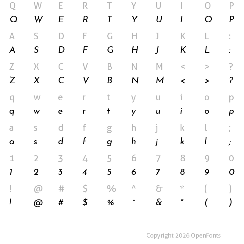 Character Map of Josefin Sans Italic