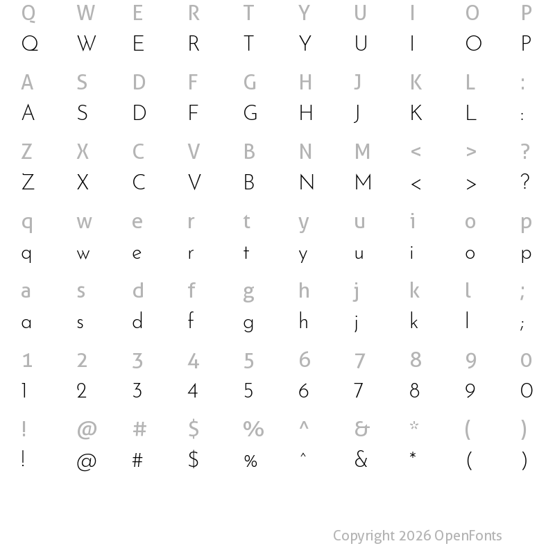 Character Map of Josefin Sans Light