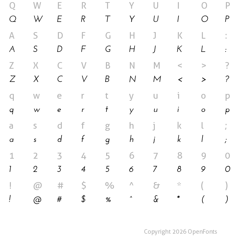Character Map of Josefin Sans SemiBold Italic