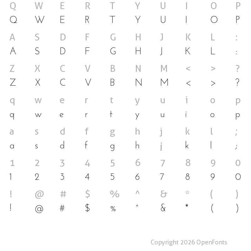 Character Map of Josefin Sans Std Regular
