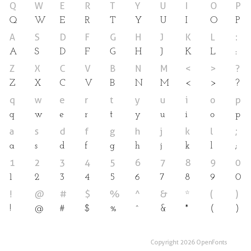 Character Map of Josefin Slab Regular