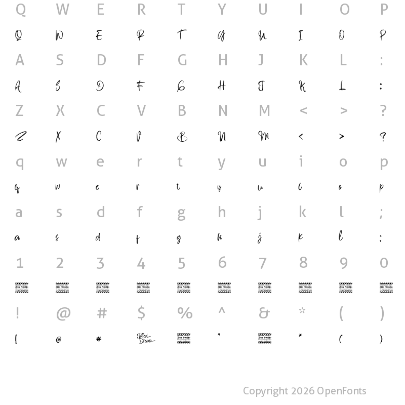 Character Map of Jotted Dream personal use Regular